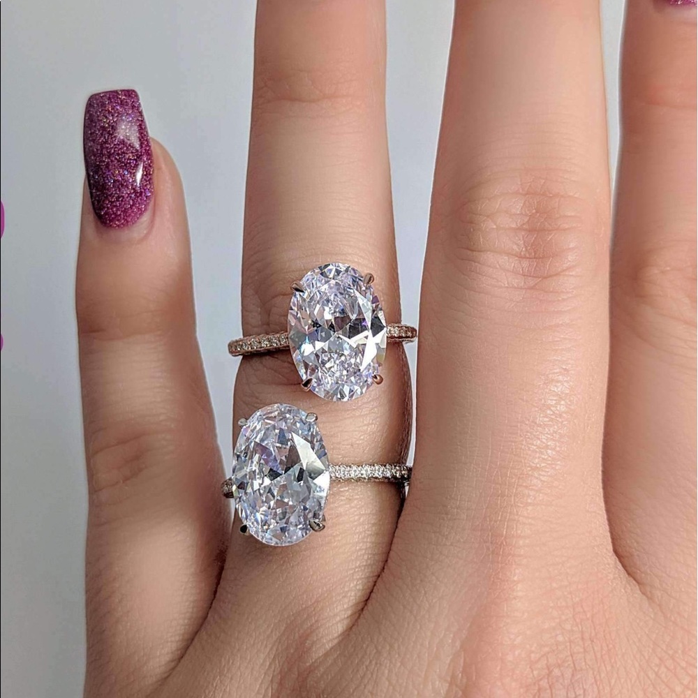 2Ct Oval Cut Lab Diamond Silver Engagement Ring - Picture 7 of 15